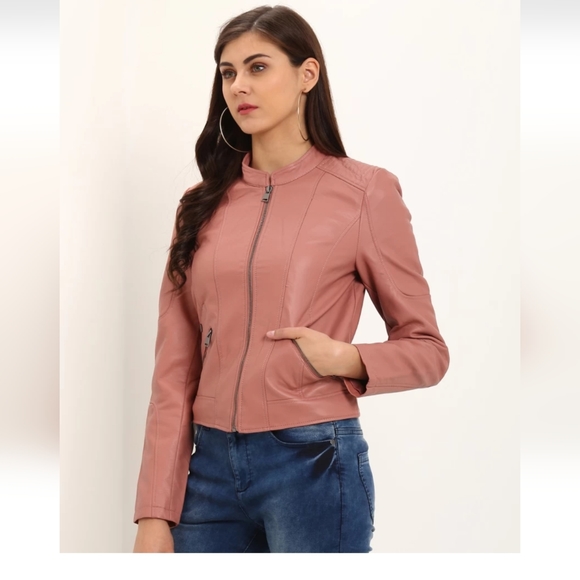 Vero Moda Old Rose Colour Faux Leather Jacket - Picture 6 of 7